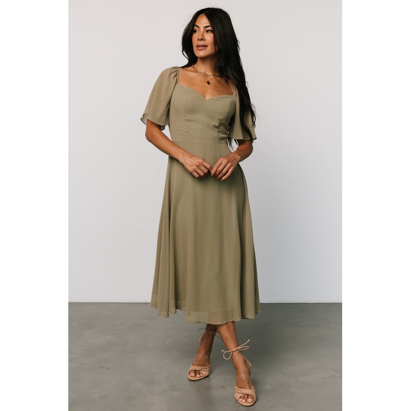 Colette Sweetheart Midi Dress | Dusty Olive