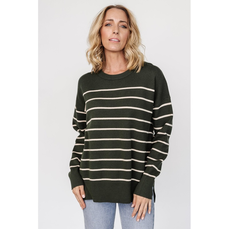 Colmar Striped Sweater | Pine + Cream