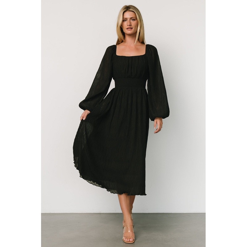 Dalton Pleated Midi Dress | Black