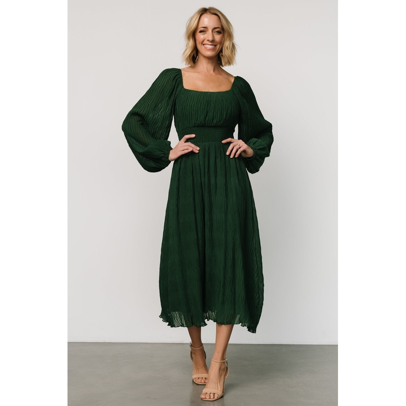 Dalton Pleated Midi Dress | Dark Green