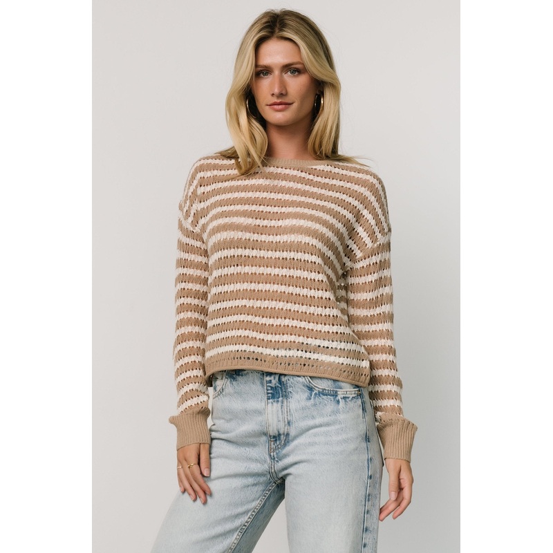 Dawn Open Knit Top | Taupe + Ivory