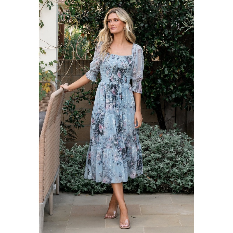 Fabian Jacquard Midi Dress | Light Blue Multi