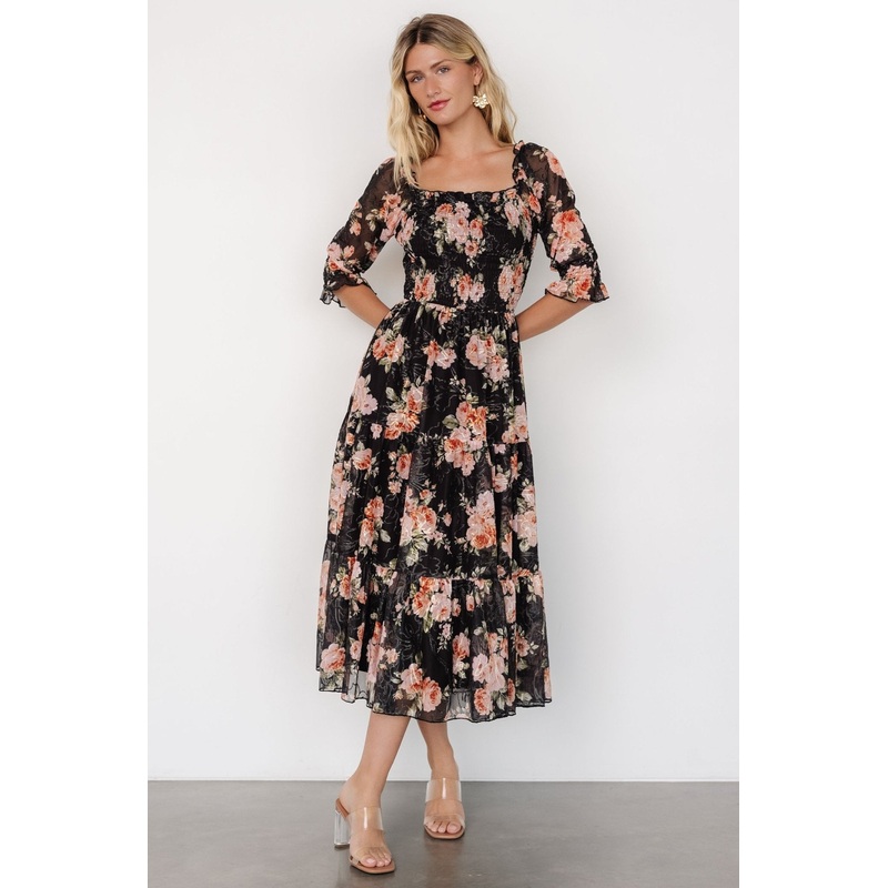 Fabian Jacquard Midi Dress | Peach + Black Floral