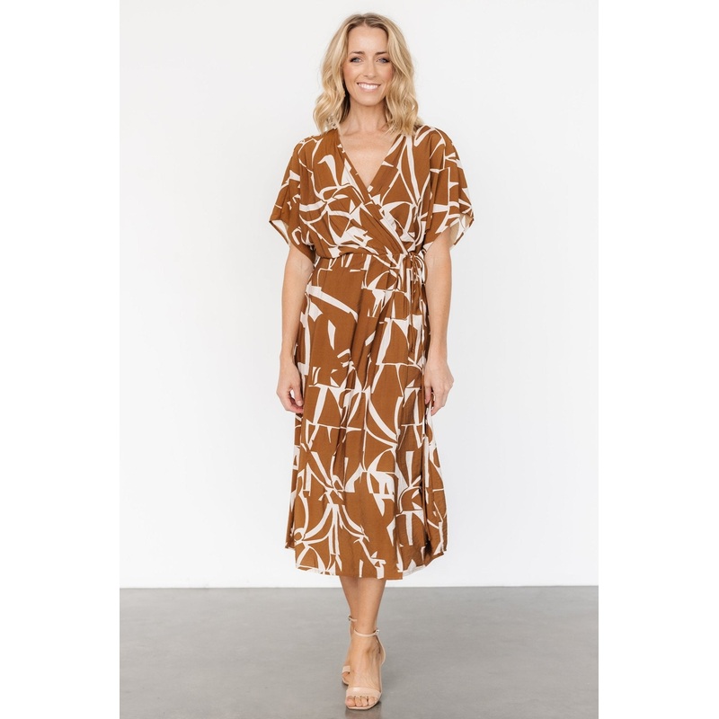 Fantino Faux Wrap Dress | Brown Print