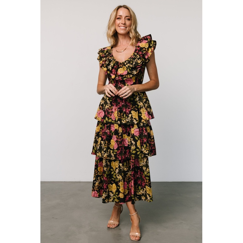 Francesca Tiered Maxi Dress | Black Floral
