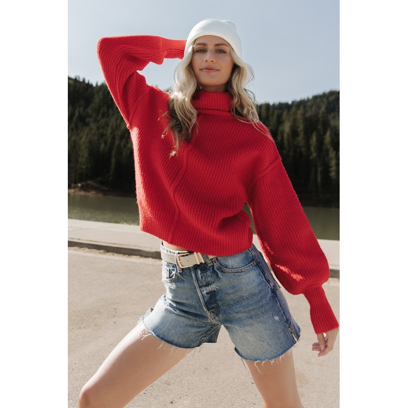 Frannie Knit Turtleneck Sweater | Red
