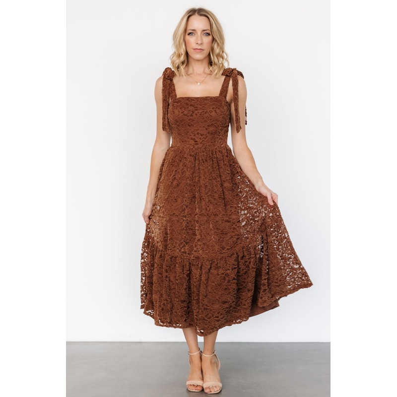 Hestia Lace Midi Dress | Brown