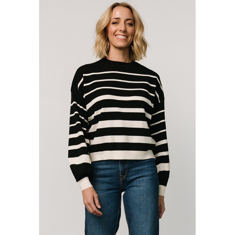 Jensen Stripe Sweater Top | Black + Ivory