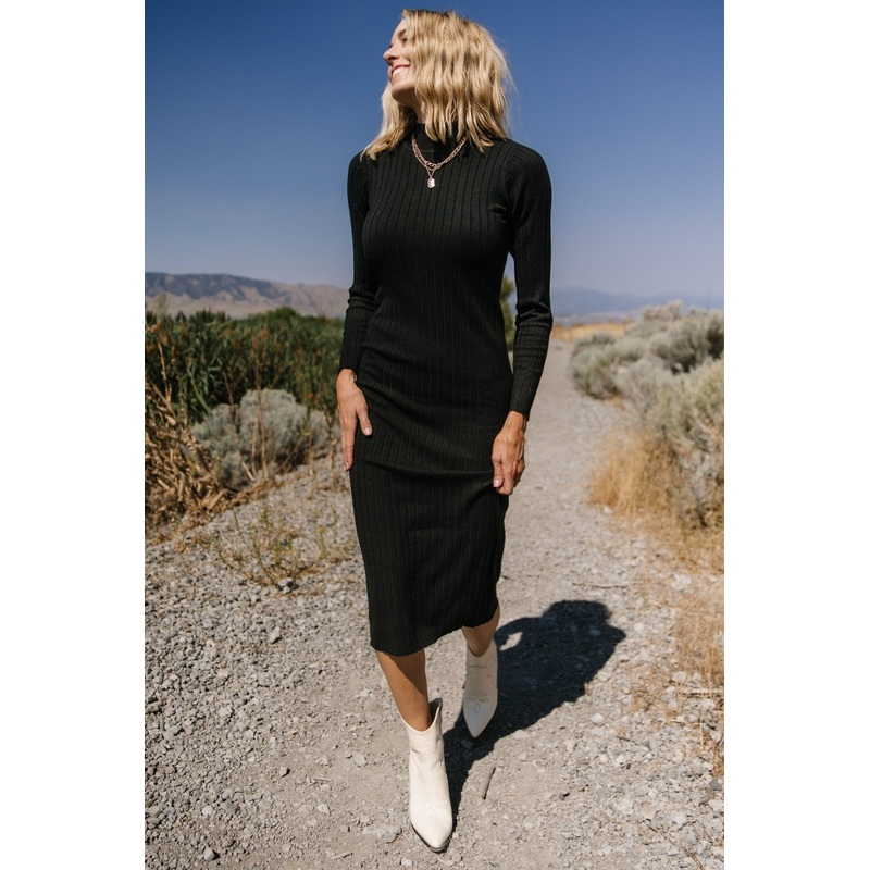 Jill Ribbed Midi Dress | Black