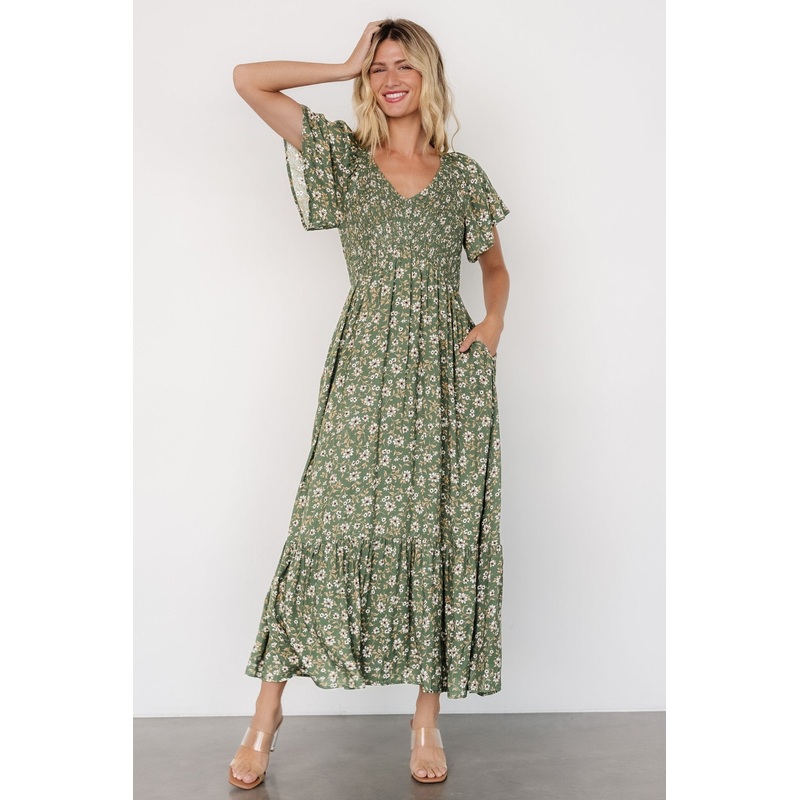 Joanie Smocked Dress | Green Floral