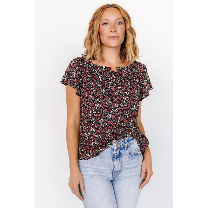 Jude Boho Top | Black + Red|S|M|L|XL|1XL|2XL|3XL