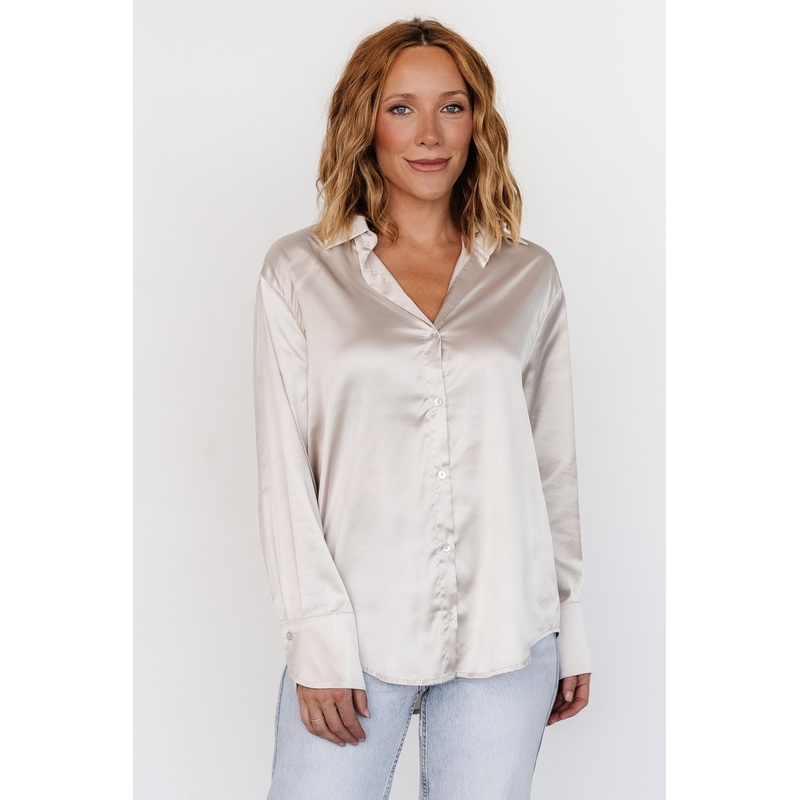 Kacey Satin Button Up Top | Champagne