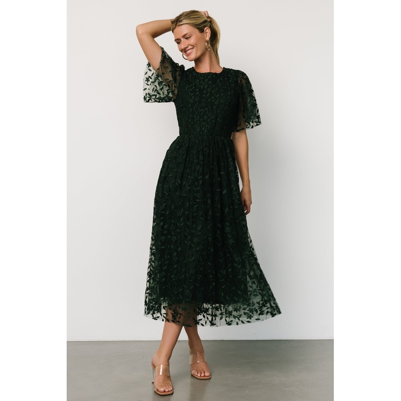 Kendra Embroidered Dress | Dark Green