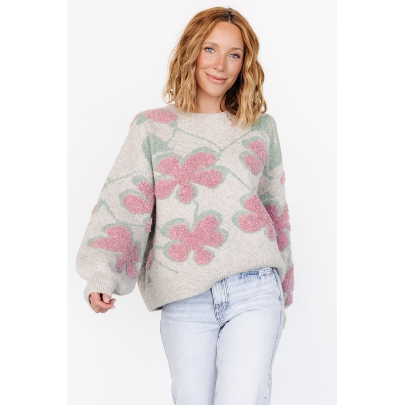 Lisbeth Flower Sweater | Green + Pink