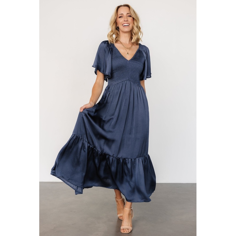 Lovell Smocked Midi Dress | Midnight Blue
