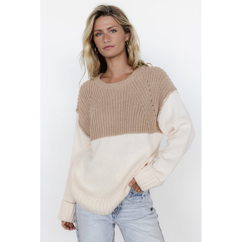 Mabel Cuffed Sweater | Cream + Taupe