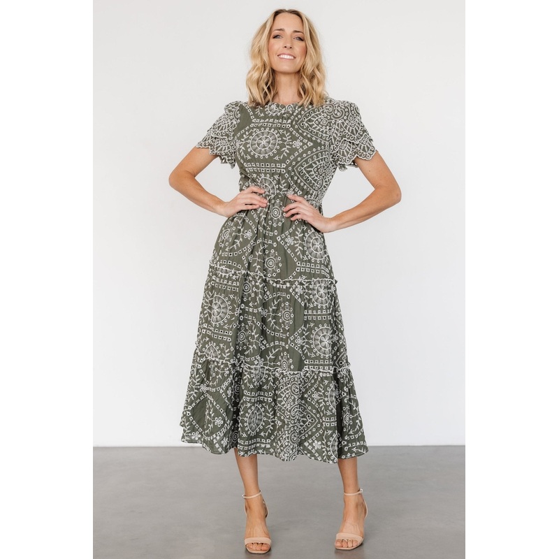 Mirabel Eyelet Midi Dress | Olive + White