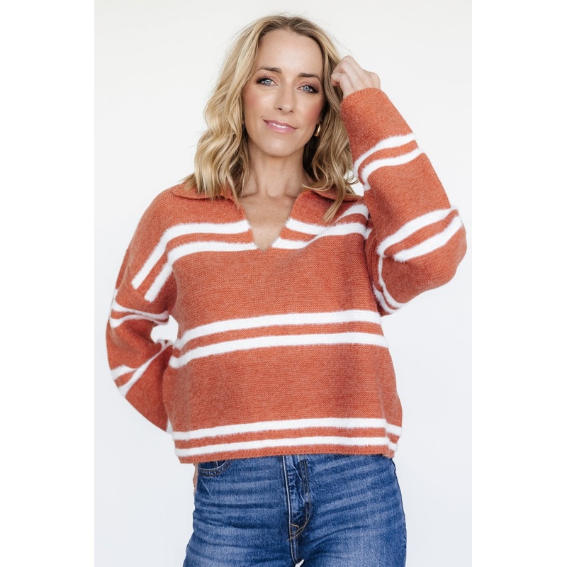 Olsen Stripe Sweater | Dark Clay + White