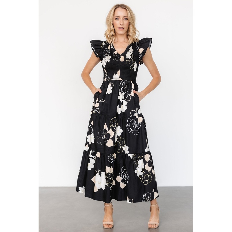 Ranchero Smocked Maxi Dress | Black Print