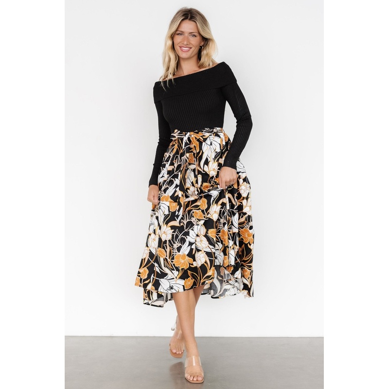 Selma Off Shoulder Dress | Black Multi