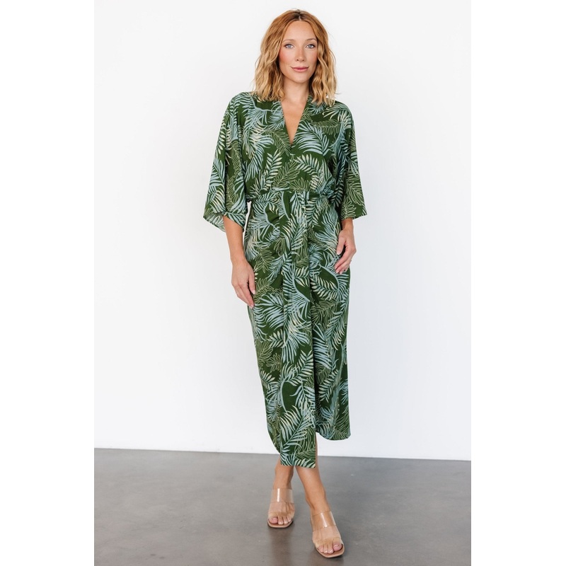Tula Kimono Dress | Green + Blue Print