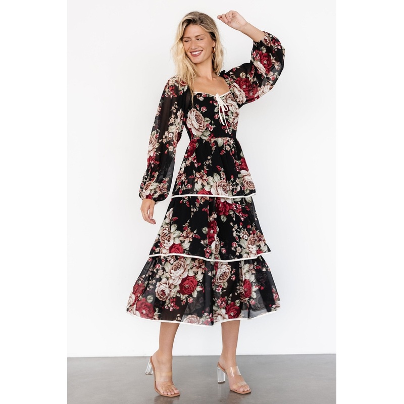 Viviana Tiered Dress | Black Floral