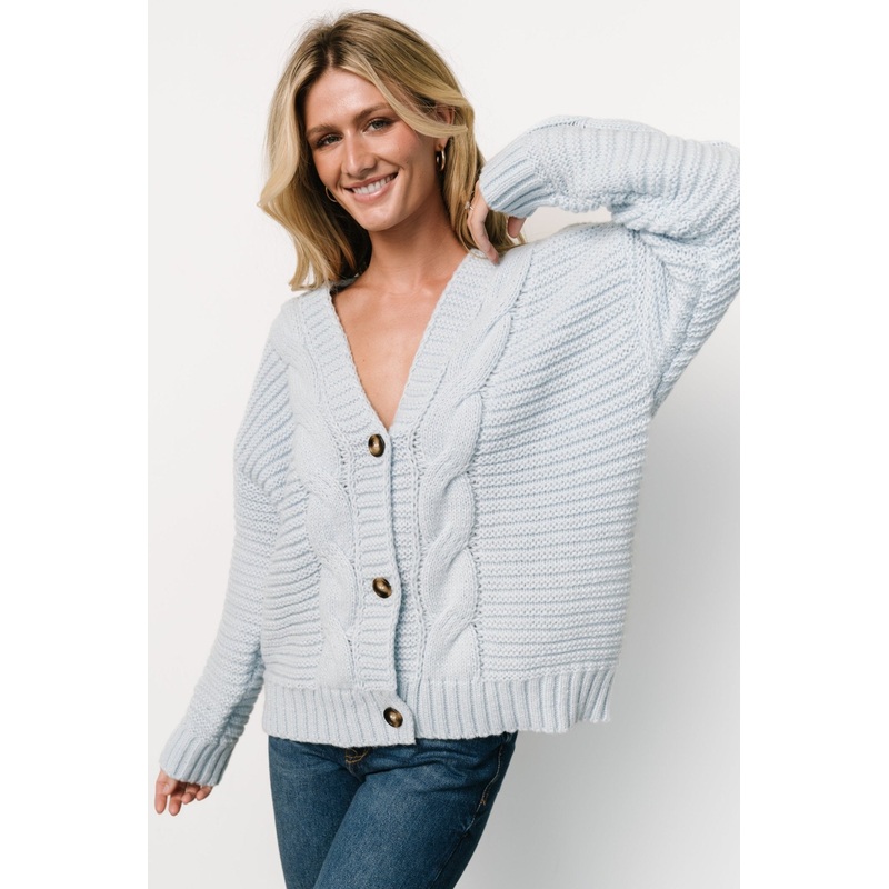Ames Cable Knit Cardigan | Light Blue