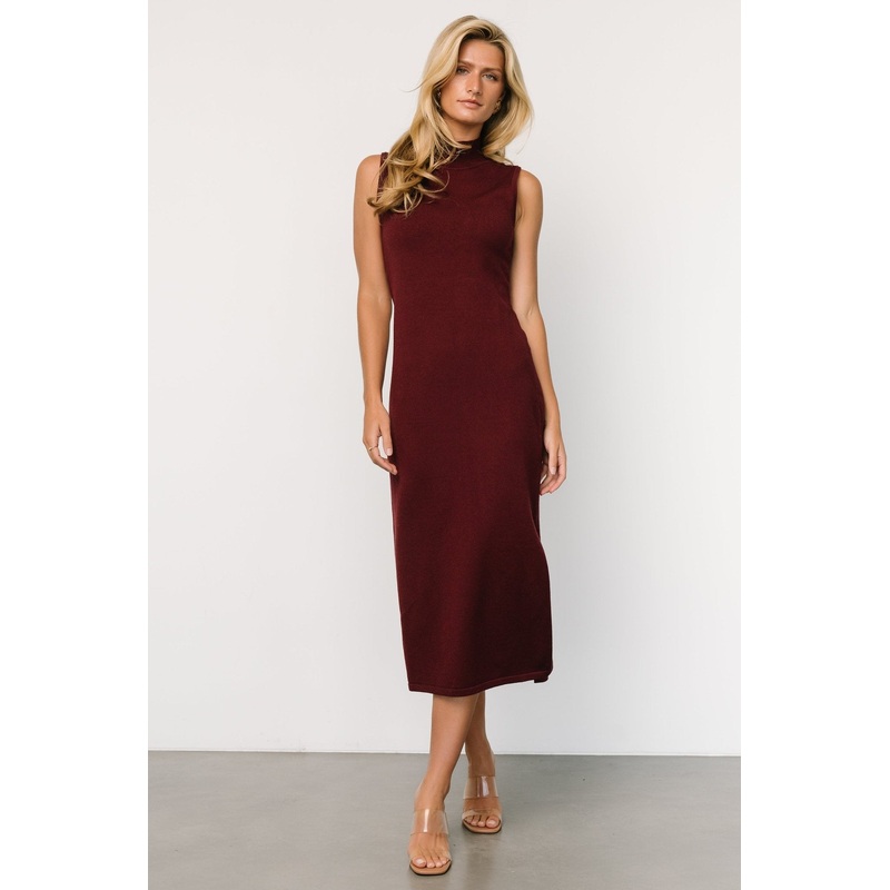 Angelina Mock Neck Tank Dress | Wine