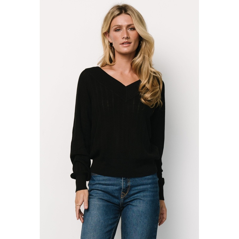 Ashby V Neck Sweater Top | Black