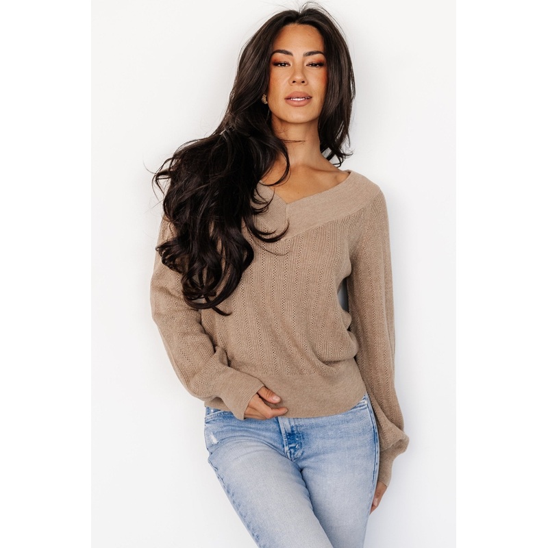 Ashby V Neck Sweater Top | Mocha