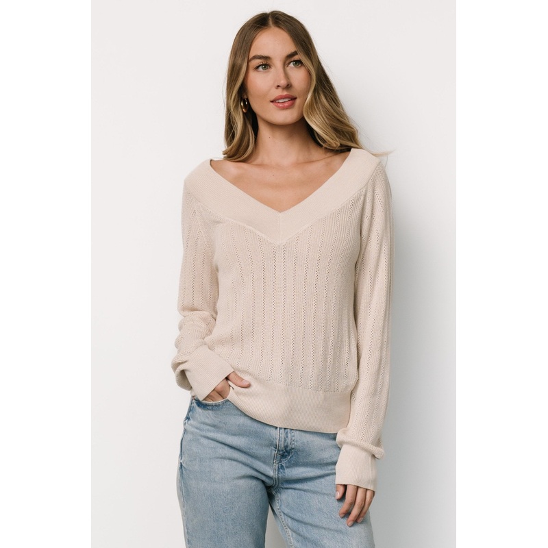 Ashby V Neck Sweater Top | Natural