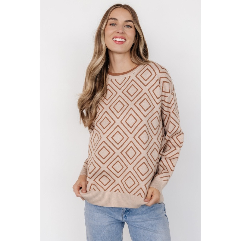 Asther Diamond Sweater | Oatmeal + Camel