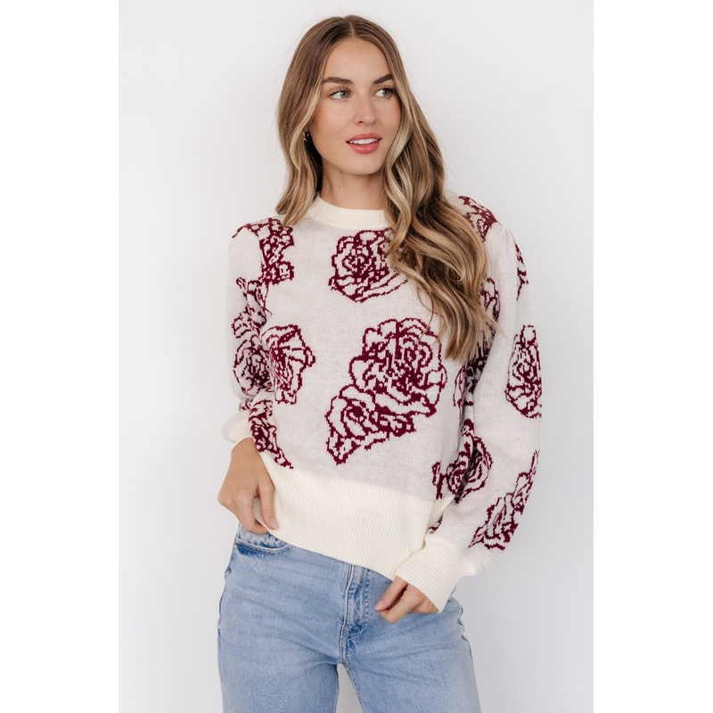 Blake Floral Sweater | Off White + Burgundy