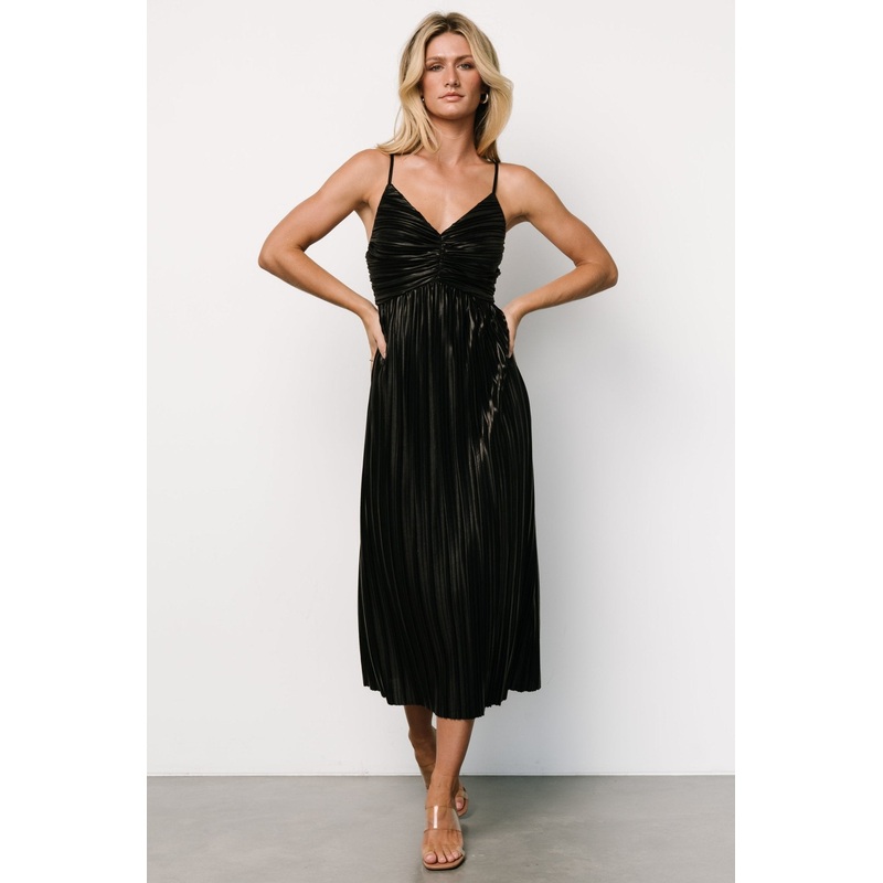 Cecilia Pleated Dress | Black|S|M|L|XL