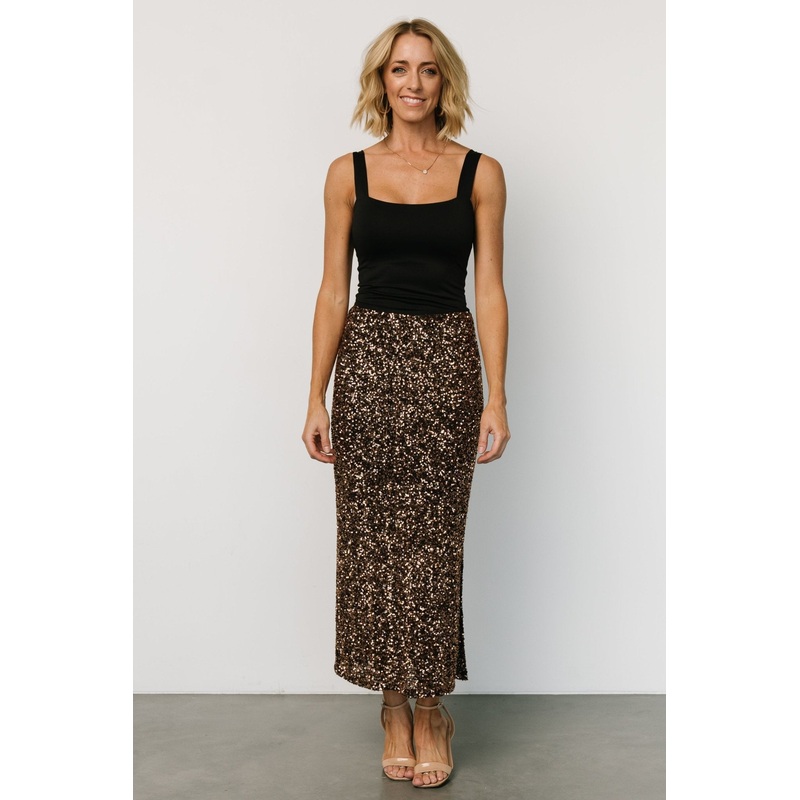 Charmed Sequin Midi Skirt | Bronze