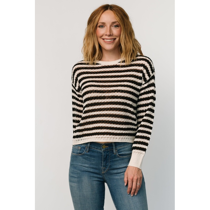 Dawn Open Knit Top | Black + Ivory