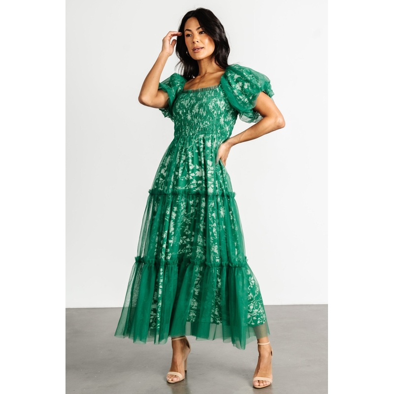 Doria Tulle Floral Maxi Dress | Green