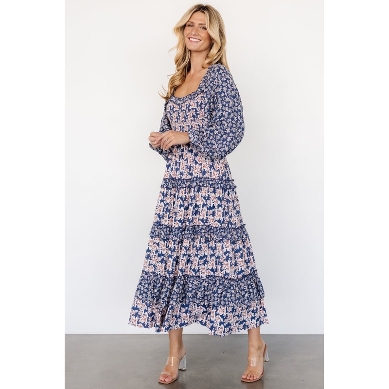 Dynah Tiered Dress | Blue + Cream Floral