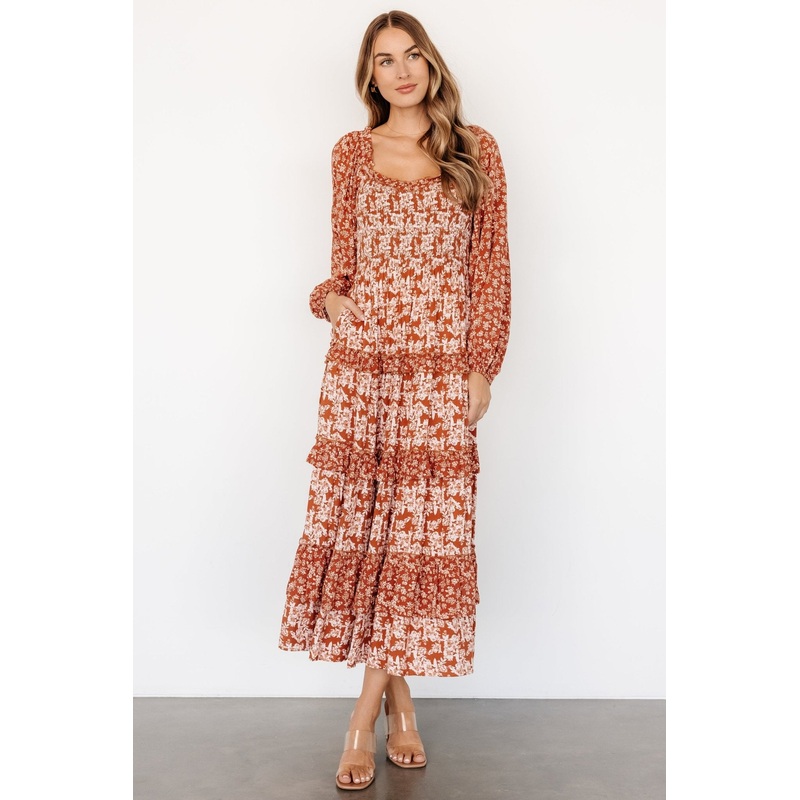 Dynah Tiered Dress | Rust +Cream Floral