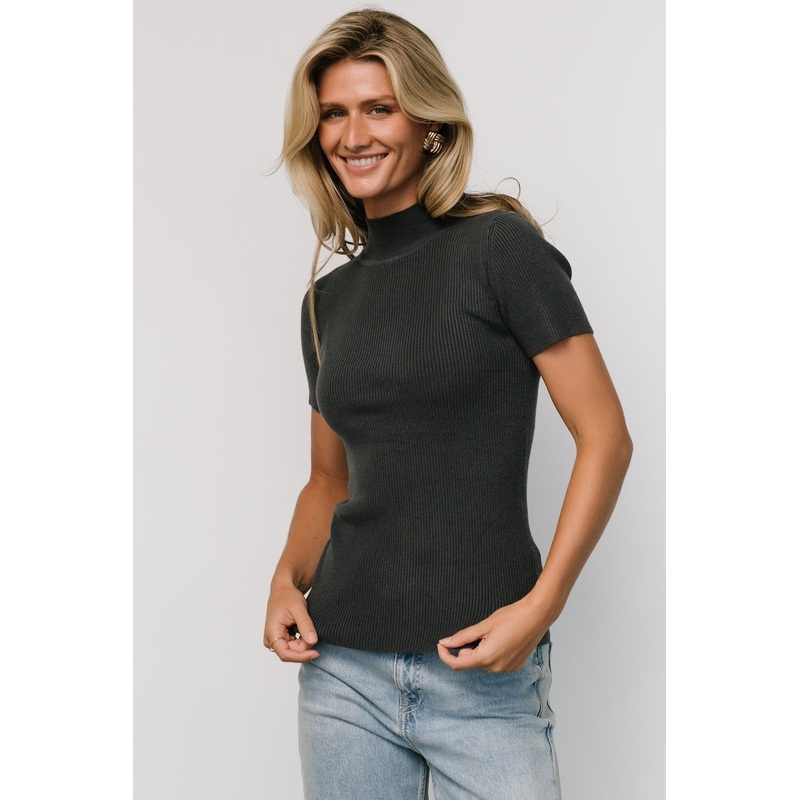 Edie Mock Neck Top | Deep Slate Blue