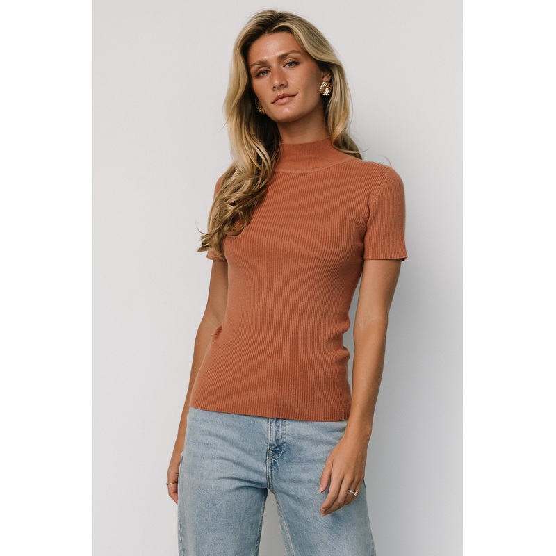 Edie Mock Neck Top | Terracotta