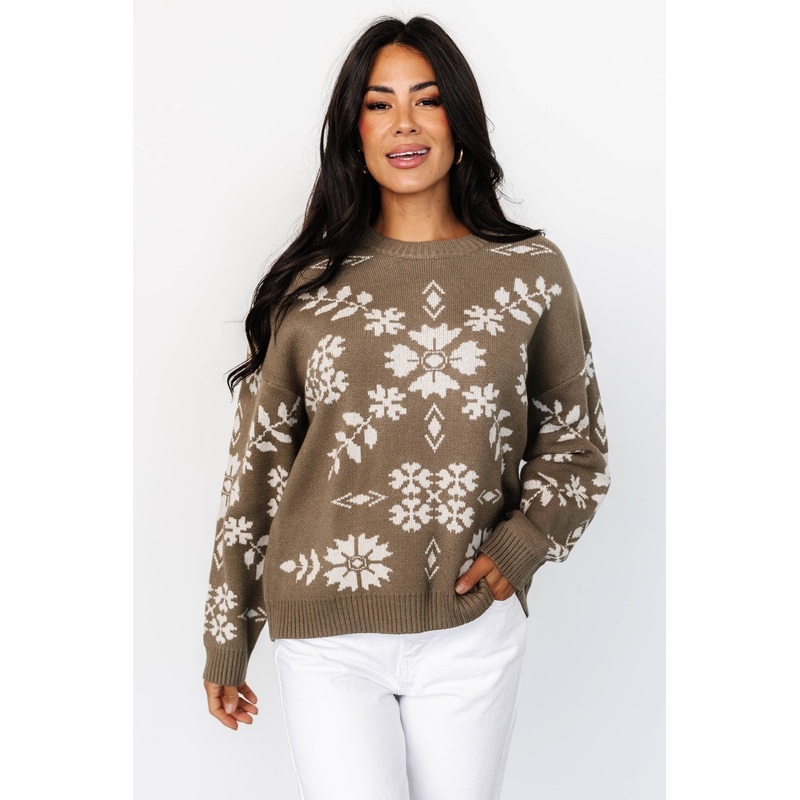 Elsa Sweater | Olive + Off White