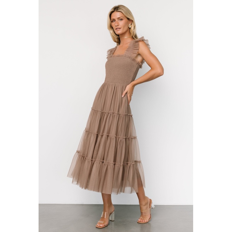 Emma Smocked Tulle Dress | Taupe