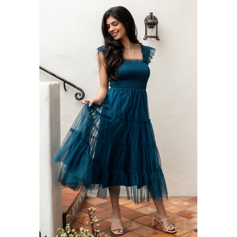 Emma Smocked Tulle Dress | Teal