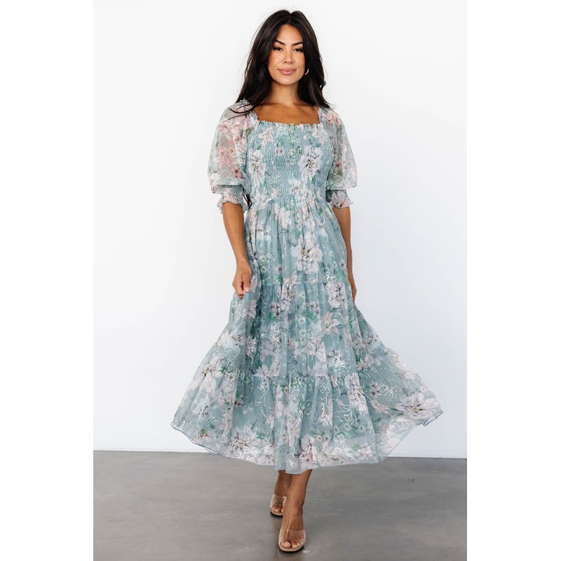 Fabian Jacquard Midi Dress | Light Sage + Blush