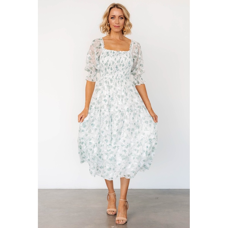 Fabian Jacquard Midi Dress | Off White + Sage Floral