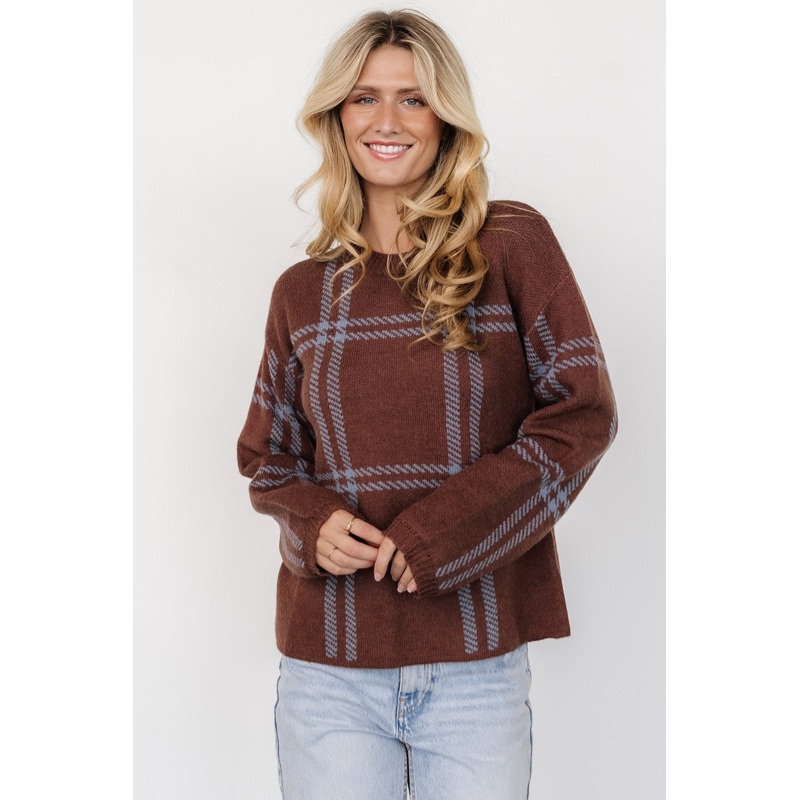 Francie Sweater | Brown + Blue Plaid