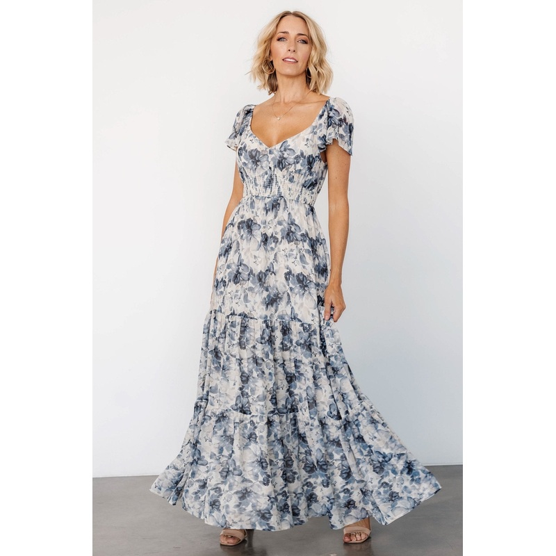 Genevive Maxi Dress | Cream + Blue Floral