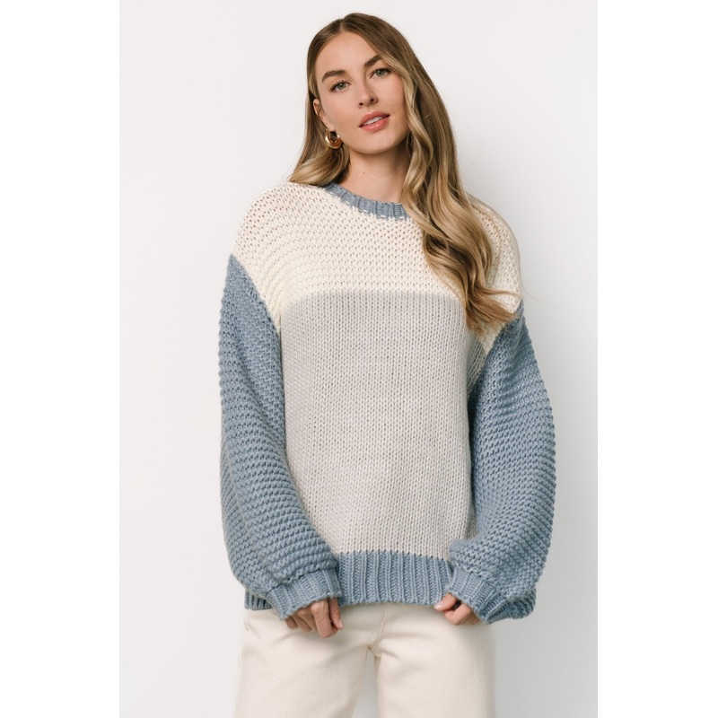 Hygge Chunky Knit Sweater | Blue + Cream