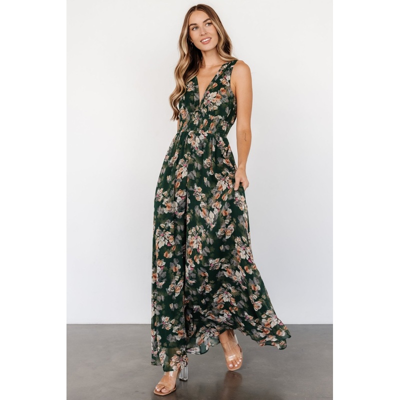 Imogen Maxi Dress | Deep Green Multi